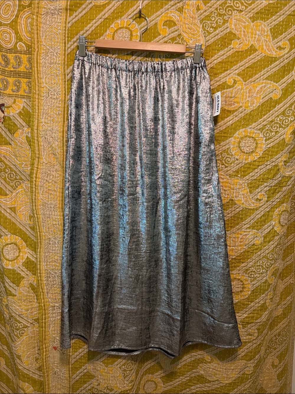 Metallic Silver Midi Skirt - Women